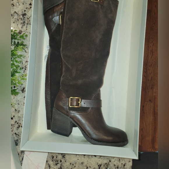Jessica Simpson Niagara Brown Mixed Suede Knee-High Riding Boots Sz 7 Block Heel - Picture 7 of 16
